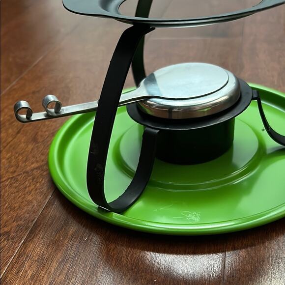 Vintage Green Fondue Set with Wood and Stainless Forks - Picture 15 of 16